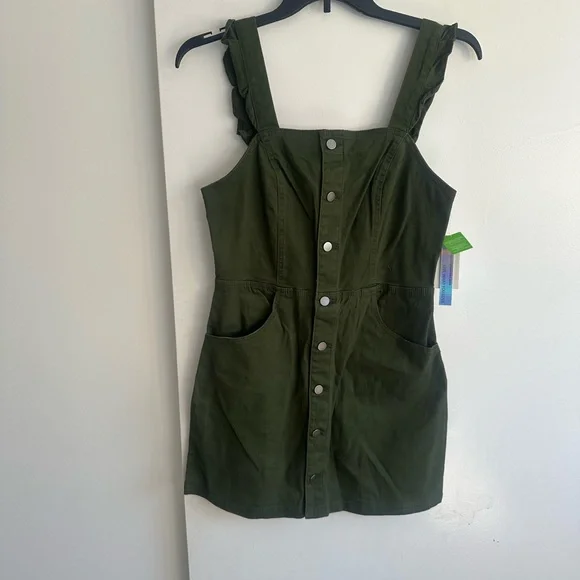 Tinseltown Olive Ruffle-Strap Button Mini Dress - Picture 2 of 12